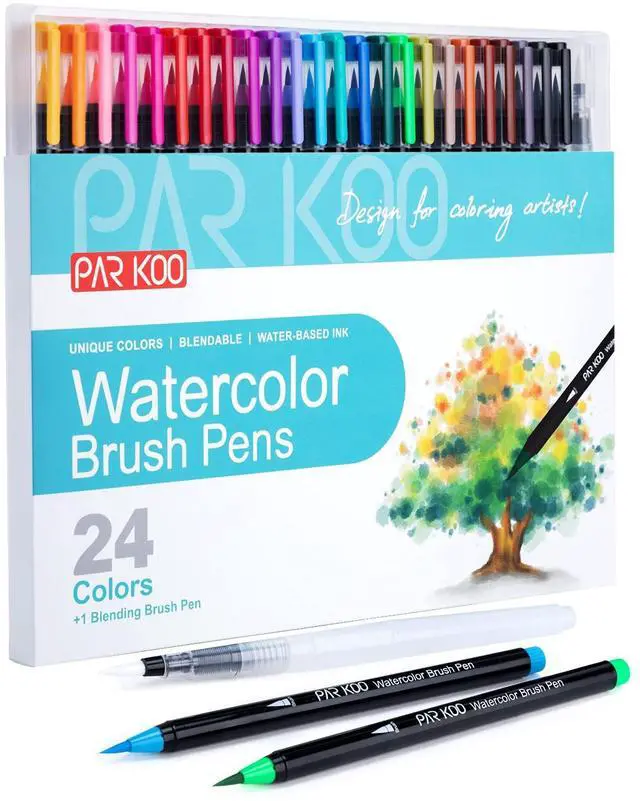 Main image of Watercolor Brush Pens, 24 Colors Flexible Real Nylon Brush Tip Pens