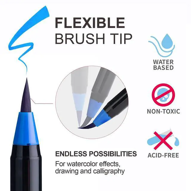 Alt view image 2 of 7 - Watercolor Brush Pens, 24 Colors Flexible Real Nylon Brush Tip Pens