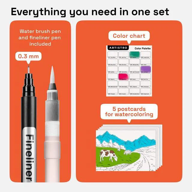 Alt view image 6 of 7 - 24 Watercolor Markers with Flexible Paint Brush Pens for Pros & Beginners - Consistent, Smooth, Bright, Washable, Non-Toxic, Ideal for Coloring, Calligraphy, & Manga