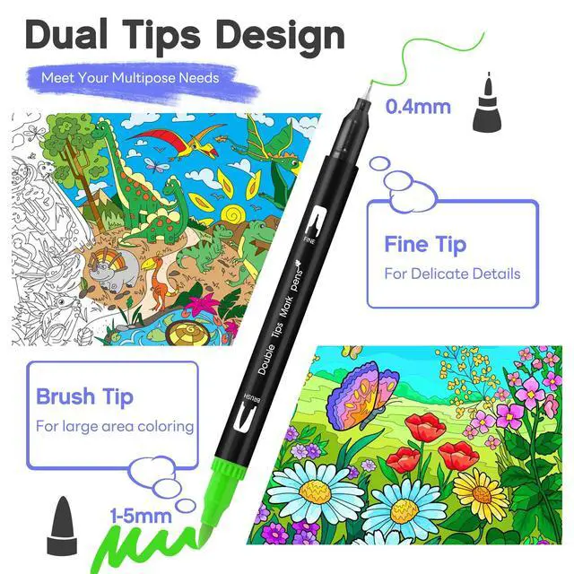 Alt view image 2 of 7 - Coloring Markers Dual Brush Tip, 72 Colors Watercolor Fine Point Art Marker