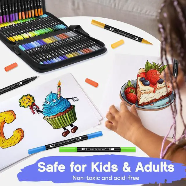 Alt view image 3 of 7 - Coloring Markers Dual Brush Tip, 72 Colors Watercolor Fine Point Art Marker