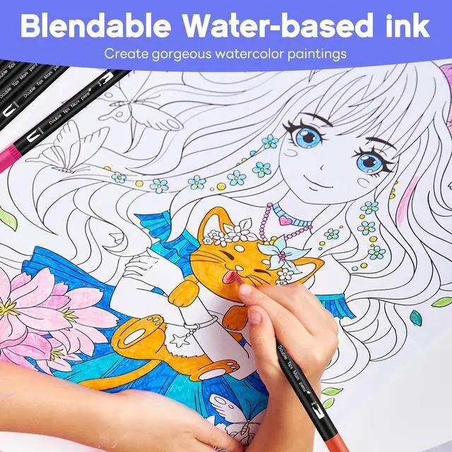 Alt view image 4 of 7 - Coloring Markers Dual Brush Tip, 72 Colors Watercolor Fine Point Art Marker