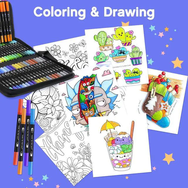 Alt view image 7 of 7 - Coloring Markers Dual Brush Tip, 72 Colors Watercolor Fine Point Art Marker
