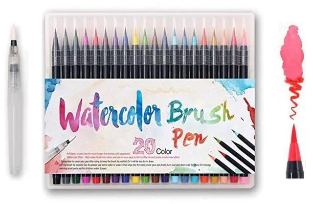 Main image of Watercolor Brush Pens Set - Premium Soft Flexible Dual Tips Coloring Brush Pen & Fineliner Color Marker Pens for Adult Coloring Sketching Books, Manga, Comic, Calligraphy (20 colors)