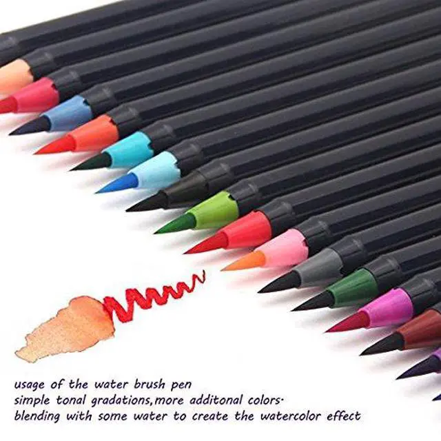 Alt view image 2 of 7 - Watercolor Brush Pens Set - Premium Soft Flexible Dual Tips Coloring Brush Pen & Fineliner Color Marker Pens for Adult Coloring Sketching Books, Manga, Comic, Calligraphy (20 colors)