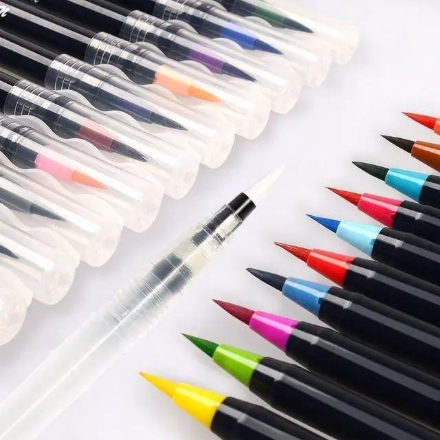 Alt view image 3 of 7 - Watercolor Brush Pens Set - Premium Soft Flexible Dual Tips Coloring Brush Pen & Fineliner Color Marker Pens for Adult Coloring Sketching Books, Manga, Comic, Calligraphy (20 colors)