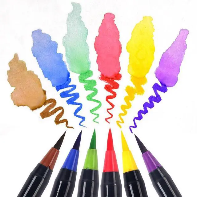 Alt view image 4 of 7 - Watercolor Brush Pens Set - Premium Soft Flexible Dual Tips Coloring Brush Pen & Fineliner Color Marker Pens for Adult Coloring Sketching Books, Manga, Comic, Calligraphy (20 colors)