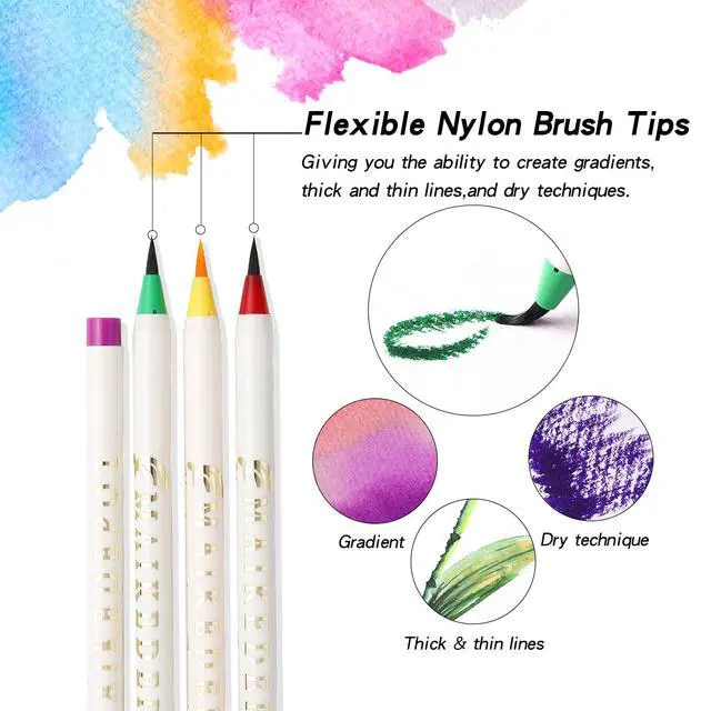 Alt view image 3 of 7 - Watercolor Pens,Set of 48, Real Brush Pens Watercolor Markers and 2 Water Brush,Online Tutorial Video for Coloring Books, Calligraphy(48 Colors)