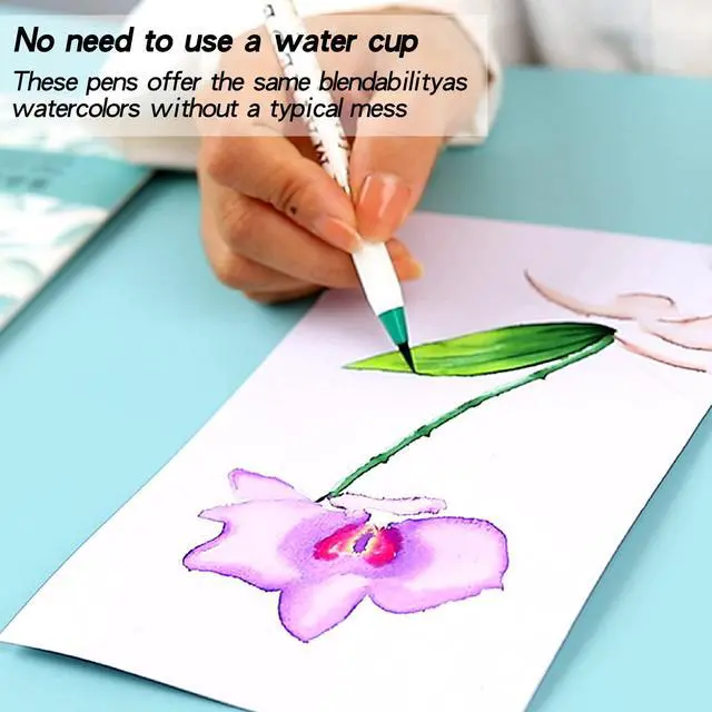 Alt view image 5 of 7 - Watercolor Pens,Set of 48, Real Brush Pens Watercolor Markers and 2 Water Brush,Online Tutorial Video for Coloring Books, Calligraphy(48 Colors)