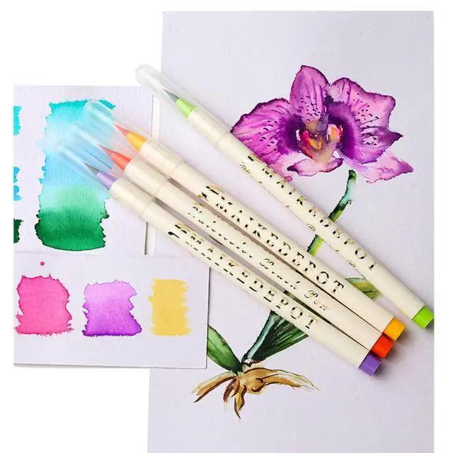 Alt view image 7 of 7 - Watercolor Pens,Set of 48, Real Brush Pens Watercolor Markers and 2 Water Brush,Online Tutorial Video for Coloring Books, Calligraphy(48 Colors)