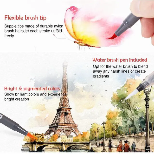 Alt view image 3 of 6 - 24 Colors Blendable Watercolor Markers for Adults 2026 Professional Double Tip Paint Pens with 1 Water Brush Pen Water Based Coloring Pens Drawing Markers Set with Flexible Brush Tip