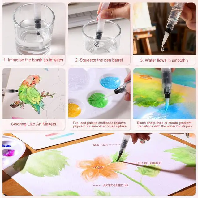 Alt view image 5 of 6 - 24 Colors Blendable Watercolor Markers for Adults 2026 Professional Double Tip Paint Pens with 1 Water Brush Pen Water Based Coloring Pens Drawing Markers Set with Flexible Brush Tip
