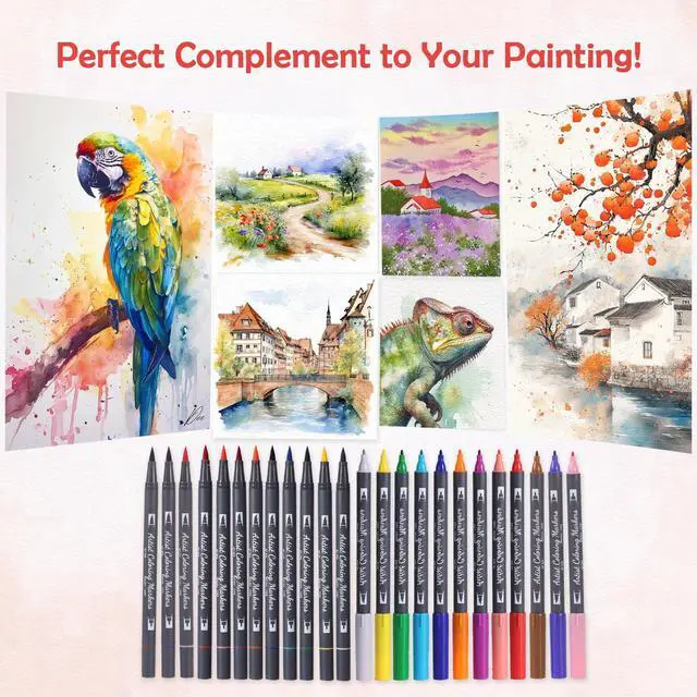 Alt view image 6 of 6 - 24 Colors Blendable Watercolor Markers for Adults 2026 Professional Double Tip Paint Pens with 1 Water Brush Pen Water Based Coloring Pens Drawing Markers Set with Flexible Brush Tip