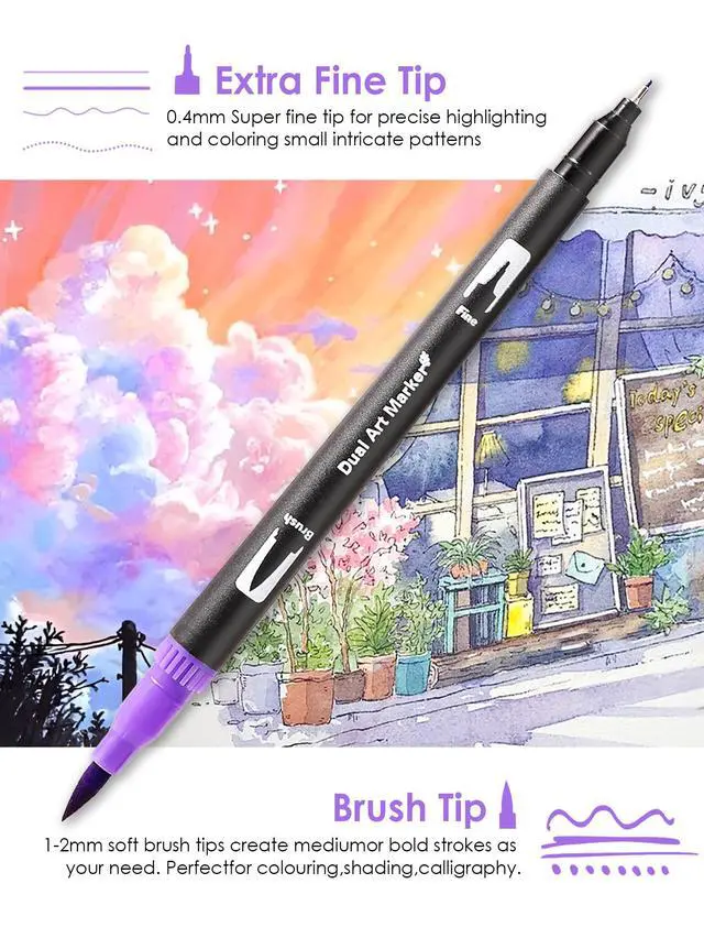 Alt view image 2 of 7 - 36 Colors Dual Tip Watercolor Markers Pens for School Supplies-Brush & Fine