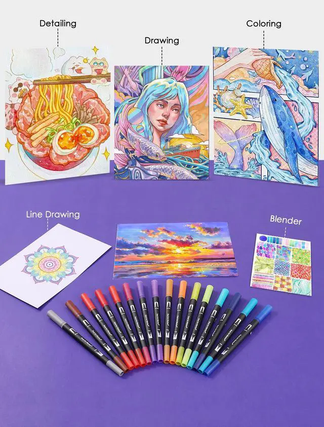 Alt view image 5 of 7 - 36 Colors Dual Tip Watercolor Markers Pens for School Supplies-Brush & Fine