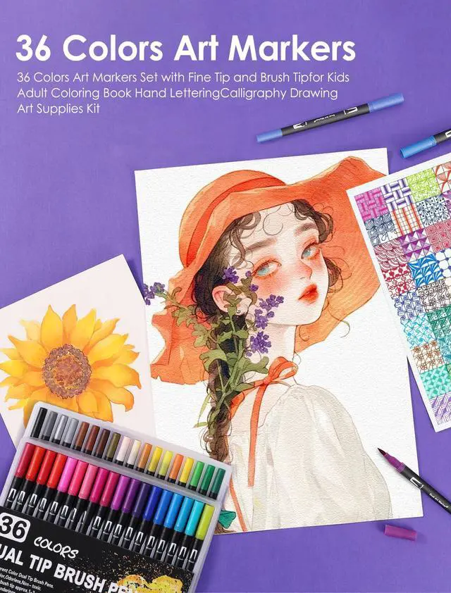 Alt view image 6 of 7 - 36 Colors Dual Tip Watercolor Markers Pens for School Supplies-Brush & Fine