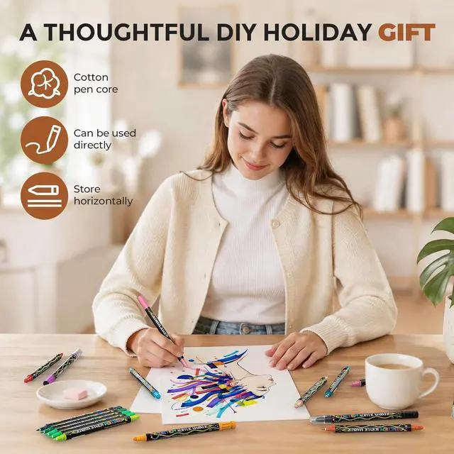 Alt view image 7 of 7 - 24 Colors Dual Tip Acrylic Paint Markers, Fabric Decorating Kits