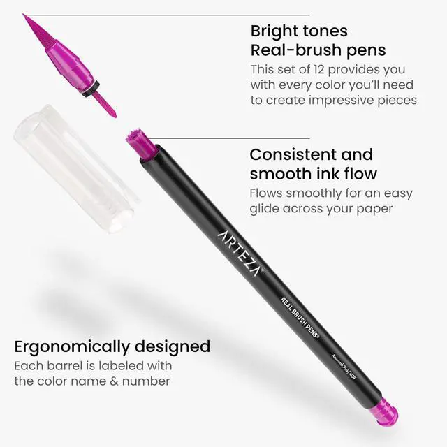Alt view image 3 of 5 - Real Brush Pens, Set of 12, Bright Tones, Blendable Watercolor Markers and 1 Water Brush, Art Supplies for School, Home, and Office