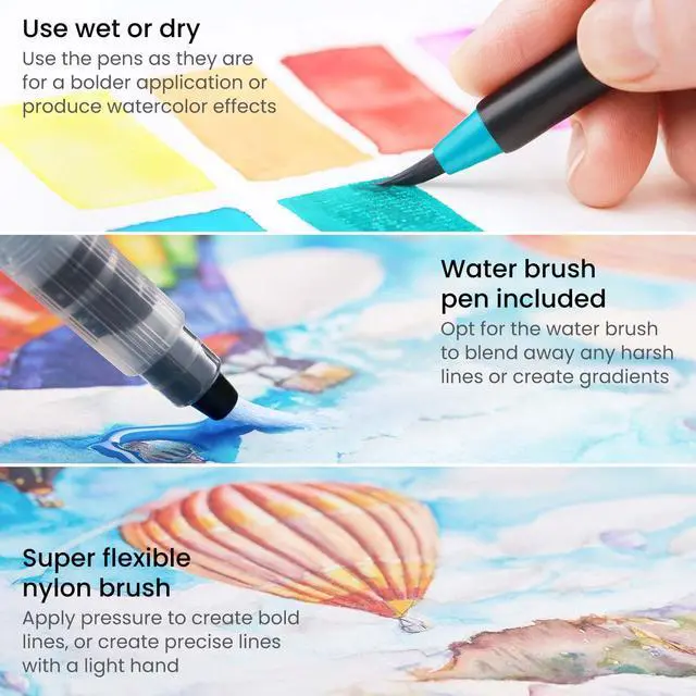 Alt view image 4 of 5 - Real Brush Pens, Set of 12, Bright Tones, Blendable Watercolor Markers and 1 Water Brush, Art Supplies for School, Home, and Office