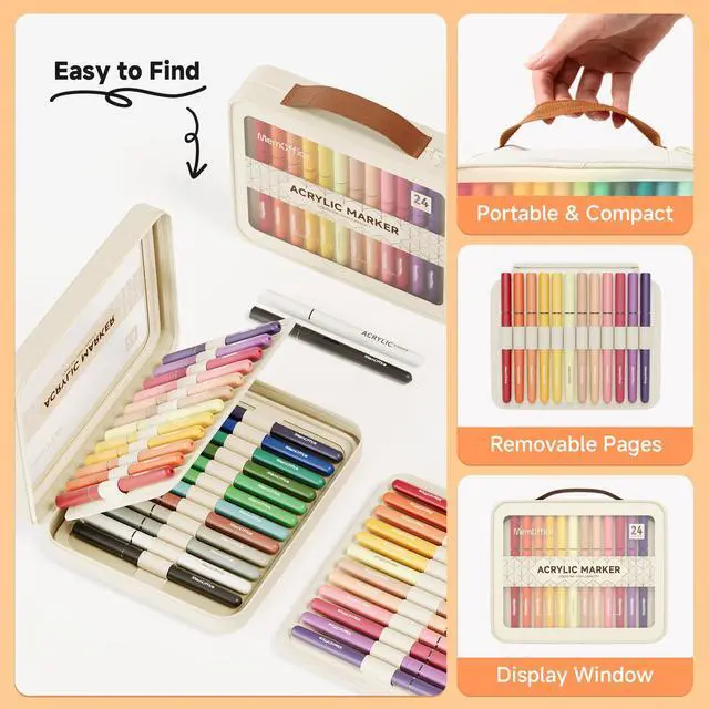 Alt view image 4 of 7 - Acrylic Paint Markers, 24 Colors, Brush Tip Paint Pens Set