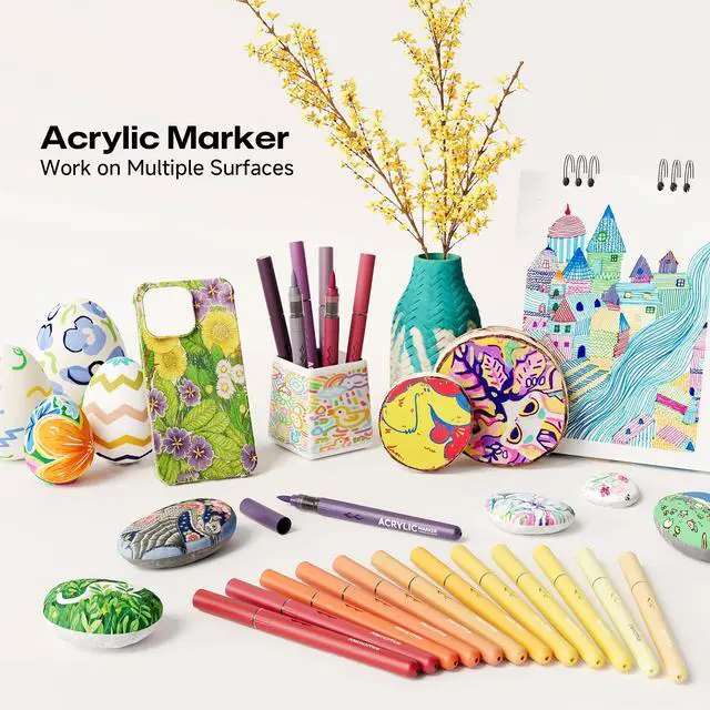 Alt view image 6 of 7 - Acrylic Paint Markers, 24 Colors, Brush Tip Paint Pens Set