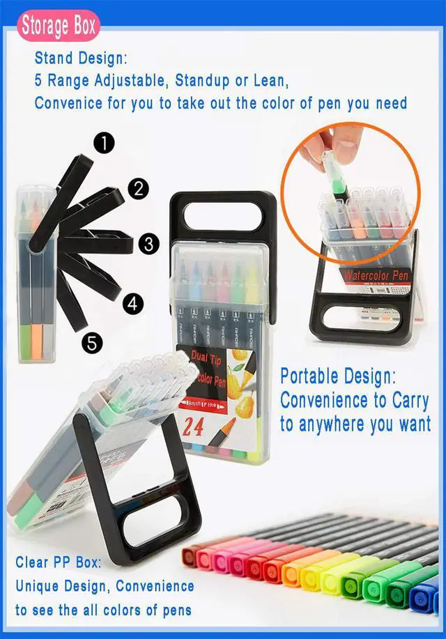 Alt view image 2 of 7 - Dual Tip Markers for Kids, Washable Markers Set, Art Marker with Stand Portable Box, Gift For Kids (24 Colours)