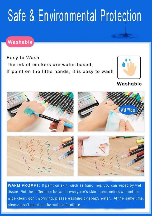 Alt view image 3 of 7 - Dual Tip Markers for Kids, Washable Markers Set, Art Marker with Stand Portable Box, Gift For Kids (24 Colours)