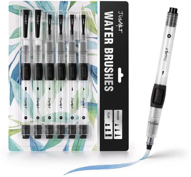 Main image of Water Brush Pens 6-Pack Leak-Proof Refillable Watercolor Pens