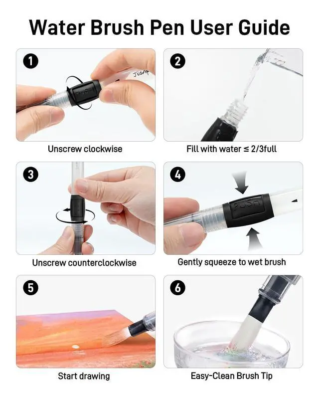 Alt view image 6 of 7 - Water Brush Pens 6-Pack Leak-Proof Refillable Watercolor Pens