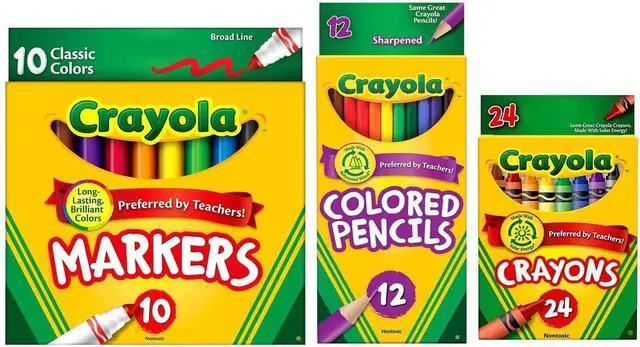 Main image of Classic Bundle: 3 Items - Crayons (24 Count), Broad Line Markers (10 Count), Colored Pencils (12 Count)