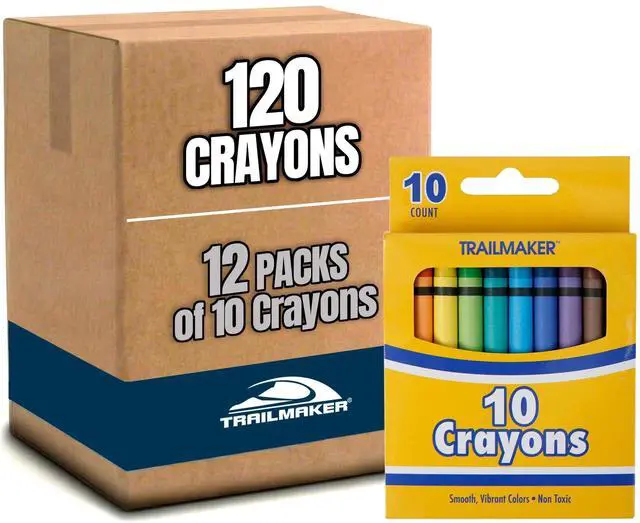 Main image of (12 Pack Bright Wax Coloring Crayons in Bulk, Wholesale Packaging - 10 Per Box, 120 Crayons total