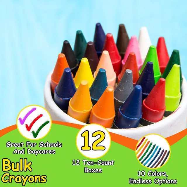 Alt view image 3 of 7 - (12 Pack Bright Wax Coloring Crayons in Bulk, Wholesale Packaging - 10 Per Box, 120 Crayons total