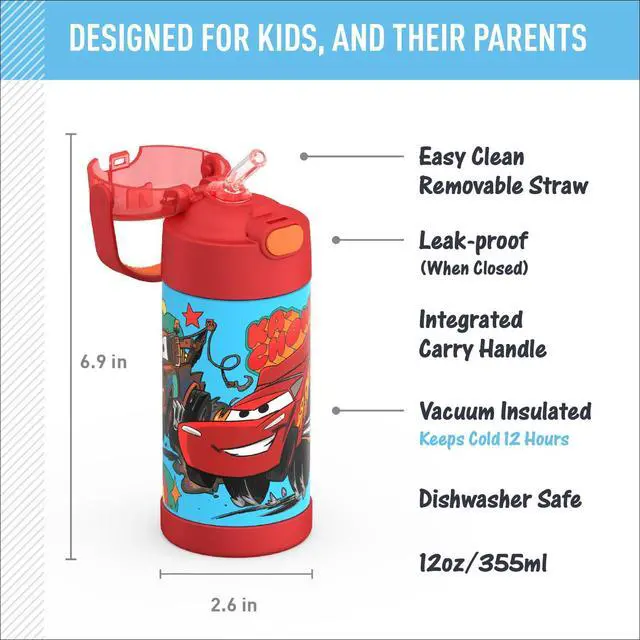 Alt view image 2 of 7 - FUNTAINER Water Bottle with Straw, 12oz, Cars