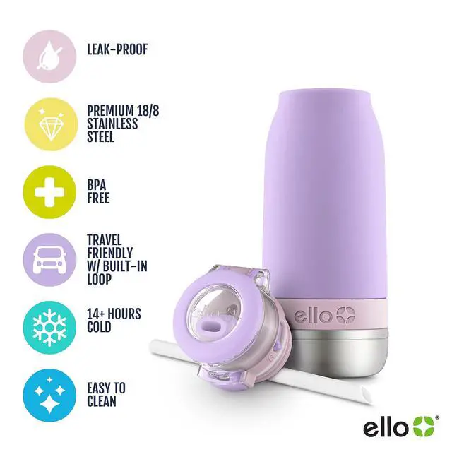 Alt view image 2 of 6 - Emma 14oz Insulated Stainless Kids Water Bottle with Straw, Lilac/Cashmere Pink