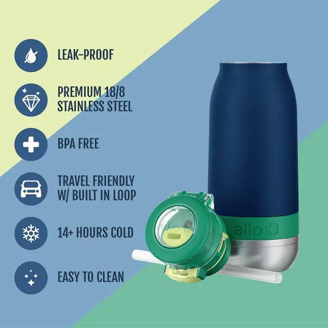 Alt view image 2 of 7 - Emma 14oz Insulated Stainless Kids Water Bottle with Straw, Tidal Wave