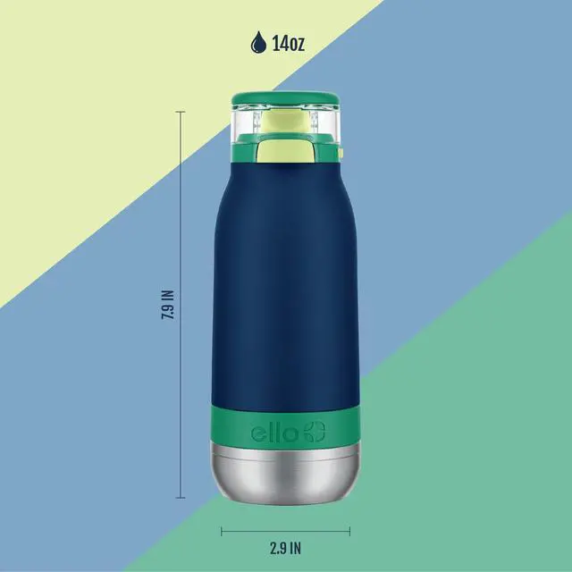 Alt view image 3 of 7 - Emma 14oz Insulated Stainless Kids Water Bottle with Straw, Tidal Wave