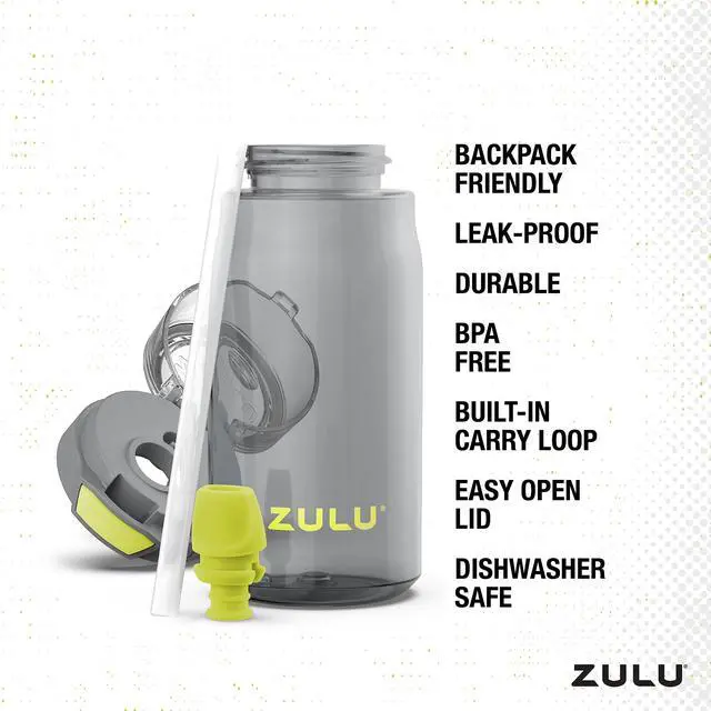 Alt view image 2 of 6 - Kids Flex 16oz Tritan Plastic Water Bottle with Silicone Spout, Leak-Proof Locking Flip Lid and Soft Touch Carry Loop for School Backpack, Lunchbox, and Outdoor Sports, Gray