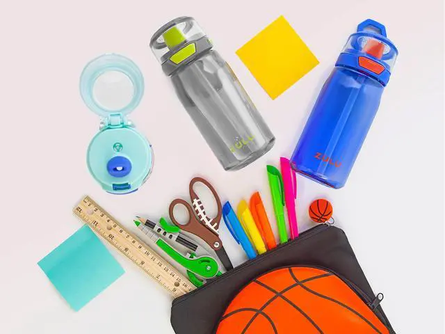 Alt view image 5 of 6 - Kids Flex 16oz Tritan Plastic Water Bottle with Silicone Spout, Leak-Proof Locking Flip Lid and Soft Touch Carry Loop for School Backpack, Lunchbox, and Outdoor Sports, Gray