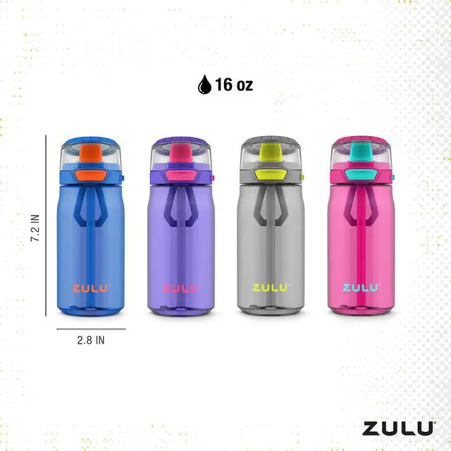 Alt view image 3 of 6 - Kids Flex 16oz Tritan Plastic Water Bottle with Silicone Spout, Leak-Proof Locking Flip Lid and Soft Touch Carry Loop for School Backpack, Lunchbox, and Outdoor Sports, Gray