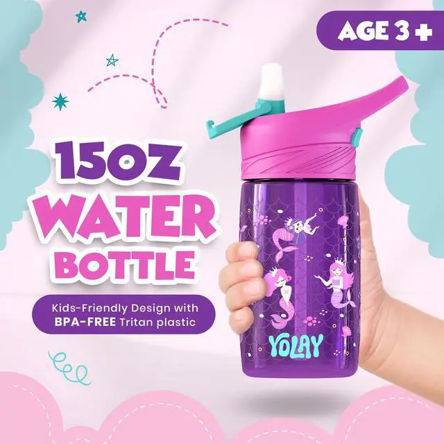 Alt view image 3 of 7 - Kids Water Bottle with Straw, 15 oz, Mermaid