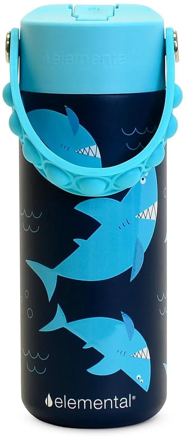 Main image of Insulated Kids Water Bottle, Stainless Steel Water Bottle with Straw Lid & Pop-It Handle, Leak-Proof Water Bottles for School, Boys or Girls, Travelling and Sports, 18oz - Sharks Ahoy