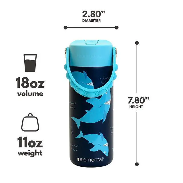 Alt view image 2 of 7 - Insulated Kids Water Bottle, Stainless Steel Water Bottle with Straw Lid & Pop-It Handle, Leak-Proof Water Bottles for School, Boys or Girls, Travelling and Sports, 18oz - Sharks Ahoy