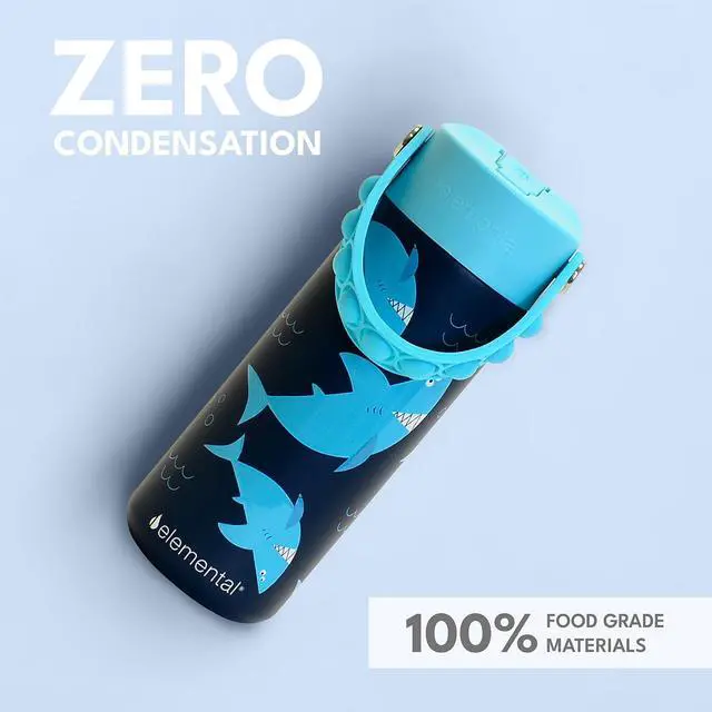 Alt view image 7 of 7 - Insulated Kids Water Bottle, Stainless Steel Water Bottle with Straw Lid & Pop-It Handle, Leak-Proof Water Bottles for School, Boys or Girls, Travelling and Sports, 18oz - Sharks Ahoy