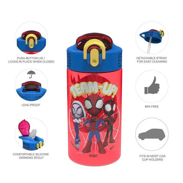 Alt view image 5 of 7 - Spider-Man 16oz Leak-Proof Straw Kids Water Bottle, 2-Pack