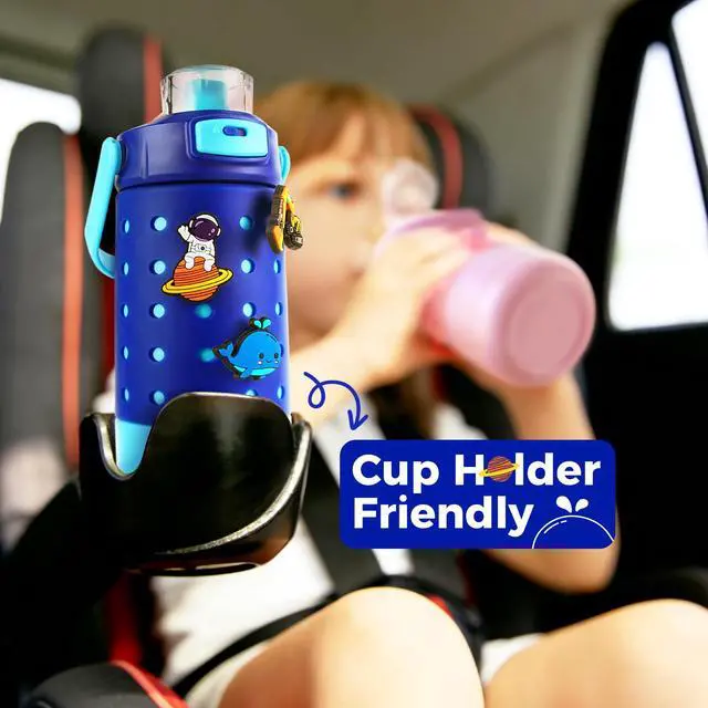 Alt view image 7 of 7 - Kids Water Bottle for School 12 oz,Kids Vacuum Insulated Stainless Steel Water Bottles,Toddler Boy Water Bottle for School with Leak Proof Locking Lid(Ocean Blue)