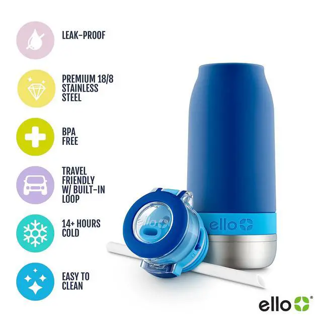 Alt view image 2 of 6 - Emma 14oz Vacuum Insulated Stainless Steel Kids Water Bottle with Straw and Built-in Carrying Handle and Leak-Proof Locking Lid for School Backpack, Lunchbox and Outdoor Sports, Touchdown Blue