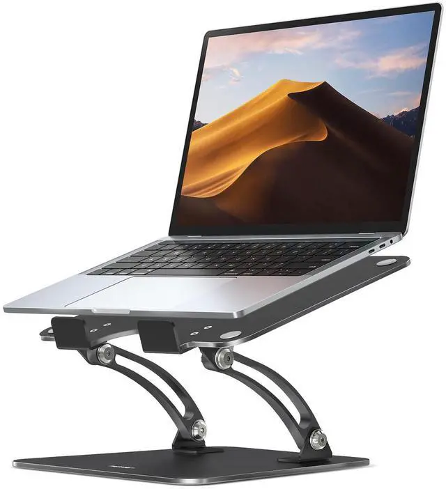 Main image of Fully Adjustable Laptop Stand for Desk, Dual Foldable Computer Riser with Heat-Vent, Ergonomic Notebook Holder Portable Office Accessories Compatible with Most Laptops, Black