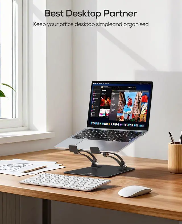 Alt view image 6 of 6 - Fully Adjustable Laptop Stand for Desk, Dual Foldable Computer Riser with Heat-Vent, Ergonomic Notebook Holder Portable Office Accessories Compatible with Most Laptops, Black