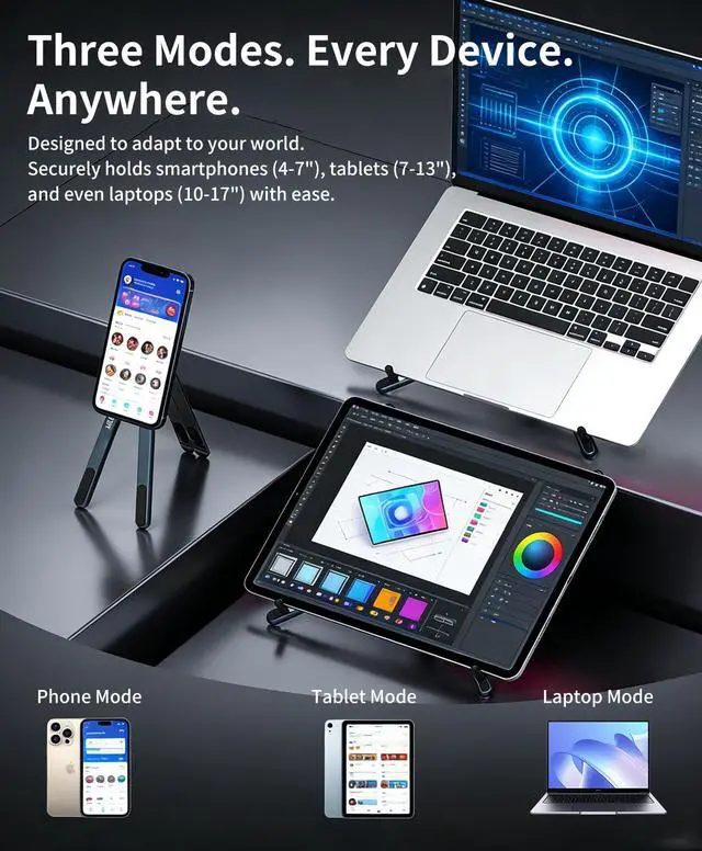 Alt view image 2 of 4 - Laptop Stand for Desk, 8-Level Adjustable, Magnetic Phone Mount Gray