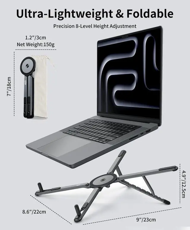 Alt view image 3 of 4 - Laptop Stand for Desk, 8-Level Adjustable, Magnetic Phone Mount Gray